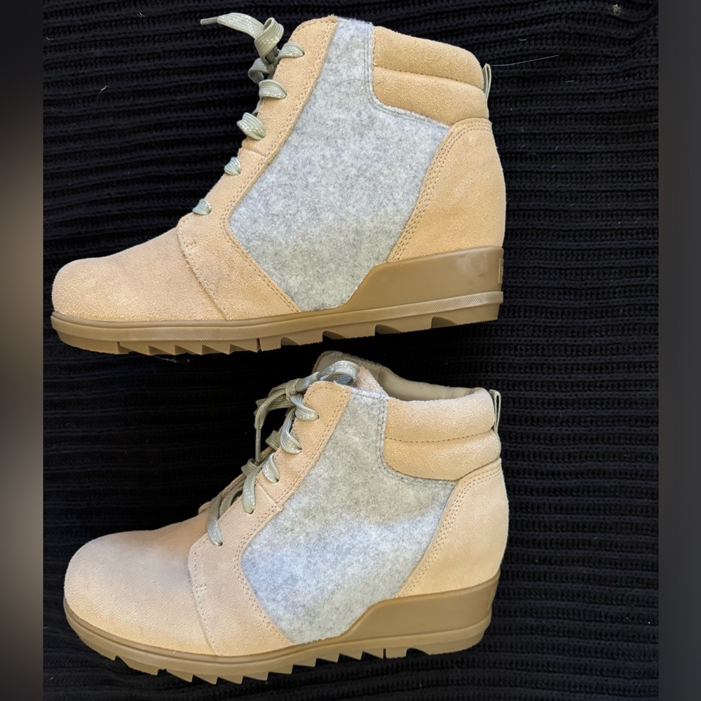 Sorel Evie wedge lace up bootie, Natural, mint, gray women’s 9 - Picture 7 of 11